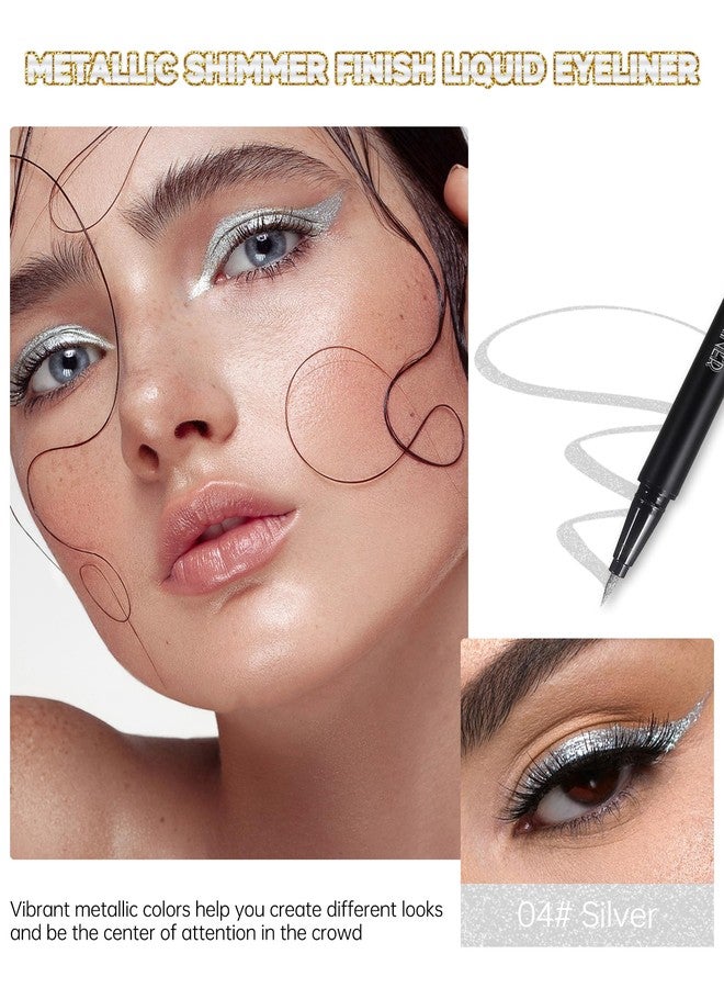 Lestpola Silver Diamond Glitter Liquid Eyeliner Pen, Shimmer Eye Liner Waterproof Long-Stay, Metallic Satin Finish Colored Eyeliner, Ultra-Fine Tip Smudge-Proof, High Pigmented Eye Brightener Pen for Stage-04 - Image 2